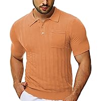 Mens Summer Plain Soft Knit Texture Golf Shirts Breathable Knitted Short Sleeve Shirts Fashion Casual Collared Polos T Shirts