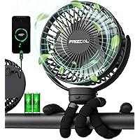 Portable Stroller Fan, Use As Power Bank, 65H 12000mAh Battery Operated Fan Flexible Tripod Baby Car Seat Fan with Timming, Personal Mini Handheld/Desk/Small Clip On Fans For Stroller, Beach, Camping