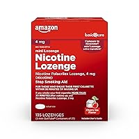 Amazon Basic Care Mini Nicotine Lozenge 4 mg, Cherry Ice Flavor, Stop Smoking Aid, 135 Count