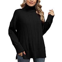 Glanzition Sweaters for Women Turtleneck Side Split Oversized Pullover Tops