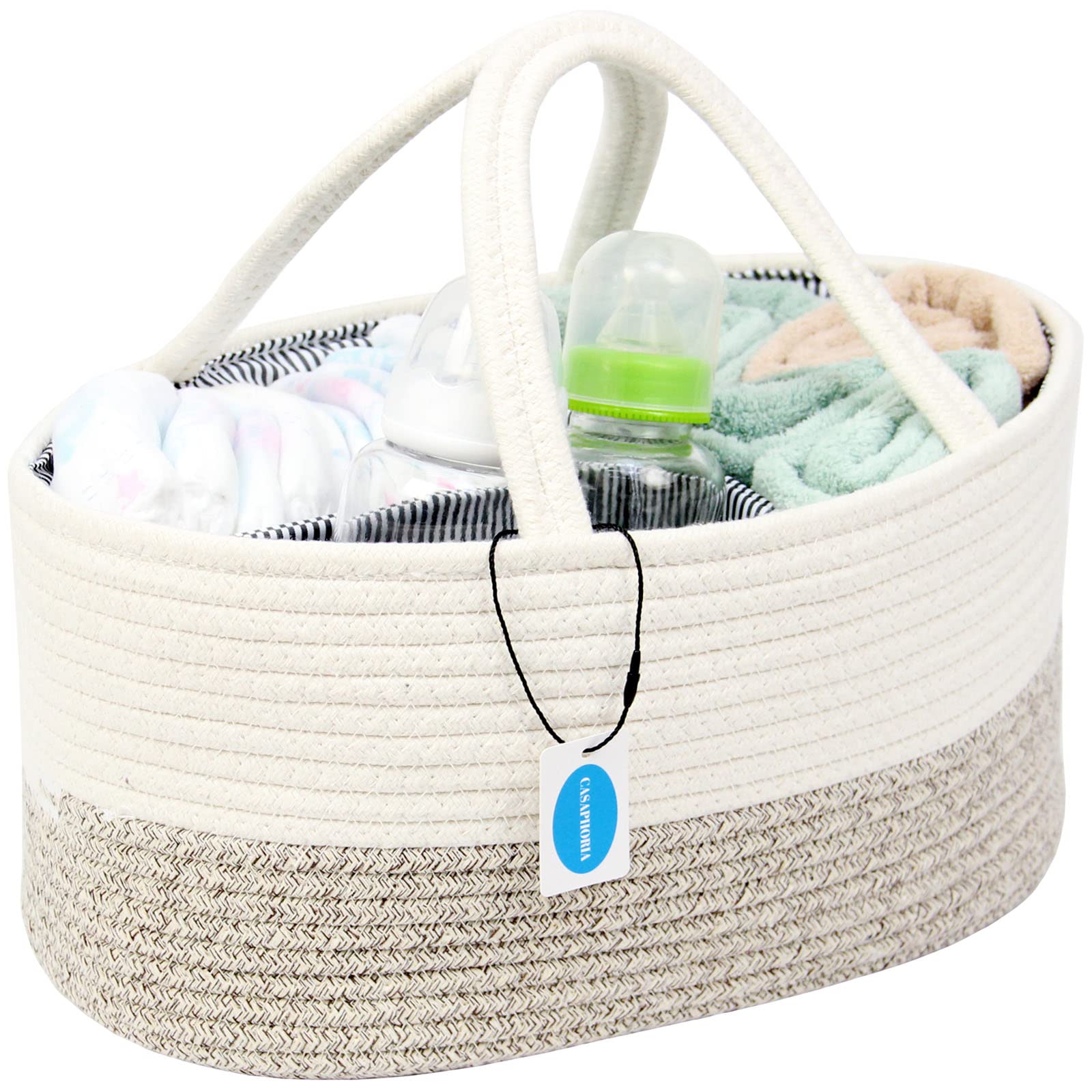 Casaphoria Diaper Caddy Organize,Cotton Rope Diaper Basket Caddy Baskets for Storage,100% Cotton Car Diaper Organizer with Removable Inserts,light brown(14.2''×8.7''×7.1'')