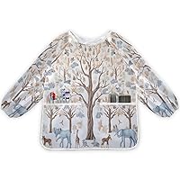 Animal Tree Art Smock for Kids Waterproof Artist Painting Aprons Toddler Smock with Lsong Sleeves & Pockets