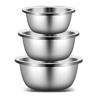 Enther Mixing Bowls - Set of 3 Stainless Steel Mixing Bowls with 304 Stainless Steel - Heavy Duty, Easy To Clean, Nesting Bowls Space Saving Storage, Great for Cooking, Baking, Salad,Silver
