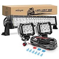 Nilight - ZH005 22Inch 120W Spot Flood Combo Led Light Bar 2PCS 4Inch 18W Spot LED Pods Fog Lights with 16AWG Wiring Harness Kit-2 Leads,2 Years Warranty