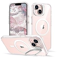 GUAGUA for iPhone 13/14 Magnetic Case, Compatible with MagSafe [Built-in Camera Ring Stand] Transparent Classic Kickstand Protective Case iPhone 13/iPhone 14 6.1'' for Women Men Girl Gift, White/Clear