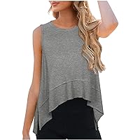 Womens Casual Tank Tops Loose Fit Sleeveless Athletic Tees Fashion Slit Side High Low Tunic Plain Basic Running Shirts