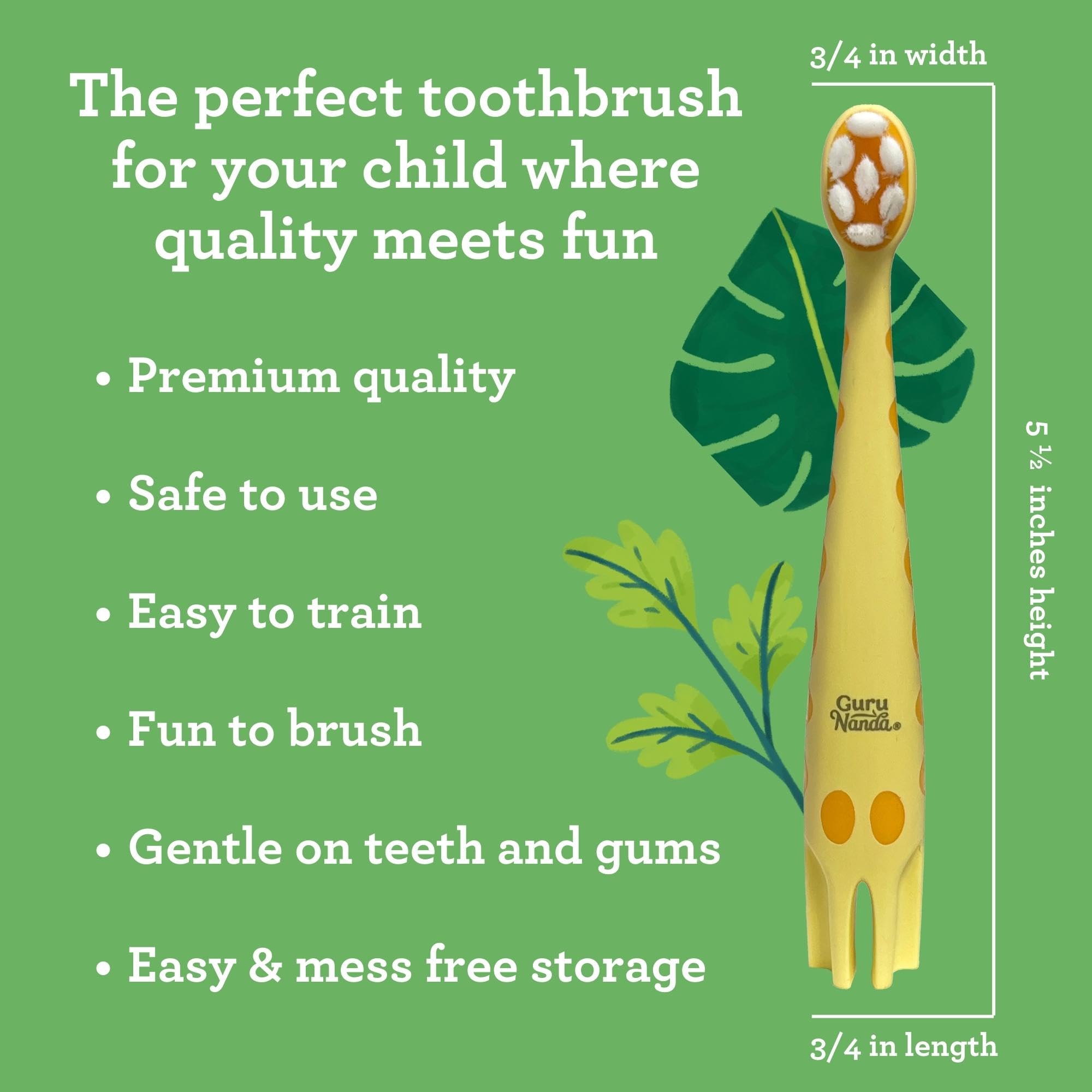 GuruNanda Kids Butter On Gums Training Toothbrush with Cover - Cute Giraffe Design, Extra Soft Bristles for Gentle Cleaning - Ergonomic Handle - BPA & Cruelty Free - 1 Pack (Age 1+)
