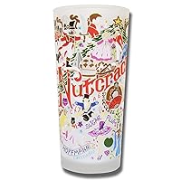 Catstudio Drinking Glass, Nutcracker Frosted Glass Cup for Kitchen, Bar, Everyday Drinking Cup or Cocktail Glass, 15oz Dishwasher Safe Glass Tumbler for Holiday Season, Christmas Gifts