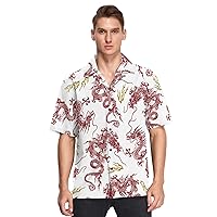 Hawaiian Button Down Short Sleeve Shirt Chinese Dragons Red Oriental Style Party Camisas hawaianas para Hombre