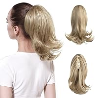 Synthetic Claw Clip In Ponytailtail Hair Extensions Hairpiece Horse Tail Fake Hair Wavy Blonde With Elastic Band Pale Ash Blonde 12inches