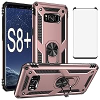 Phone Case for Samsung Galaxy S8+ S8Plus Cases Women with S8 Plus sm-g955u Tempered Glass Screen Protector Ring Kickstand Sam Gaxaly Galaxies G8S 8+ 8 8S + Cover Pink Rose Gold