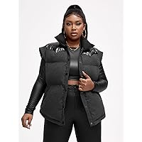 Women for Jackets - Plus Crocodile Embossed Slant Pockets Flannel Vest Puffer Coat (Color : Dark Grey, Size : X-Large)