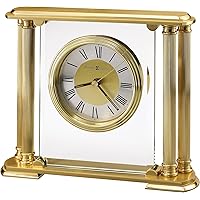 Howard Miller Challis Table Clock II 549-649 – Brushed Solid Brass Finish, Glass Crystal, Polished Edges, Brass Feet & Felt Bottom, Antique Home Décor, Quartz Movement