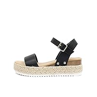 Soda Clip Black Open Toe Faux Leather Buckle Ankle Strap Wedges Heeled Sandals