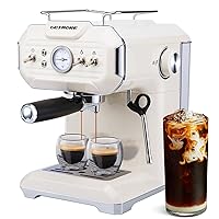 Retro Espresso Machine with Milk Frother,360° Adjustable Steam Wand for Cappuccino & Latte with 59oz Removable Water Tank, Easy to Use Espresso Coffee Maker for Home Barista, Vintage White