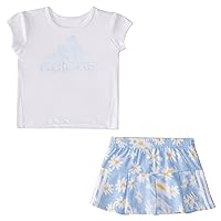 adidas baby-girls Short Sleeve Tee & All Over Print French Terry Pleated Skort Set