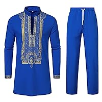 African Attire for Men Outfits 2 Piece Sets Black and Gold Suits Dashiki for Mens Luxury Traditional Shirt and Pants