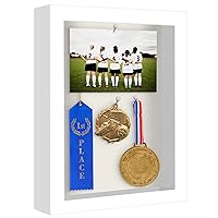 Americanflat 8x10 Shadow Box Frame in White with Soft Linen Back - Engineered Wood with Shatter-Resistant Glass, and Hanging Hardware for Wall and Tabletop Display