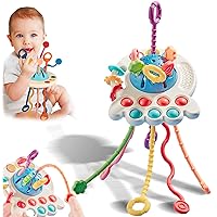 NeslGenc Montessori Toys for Babies 6-12 Months, Baby Sensory Toys, Food Grade Silicone Pull String Interactive Toy,Travel Toys for Babies Stroller, Airplane Toys for Babies &Toddler