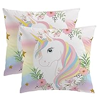 MUSOLEI Unicorn Pillow Cover,18x18 Pack of 2 Square Soft Unicorn Pillow Cases with Zipper Unicorn Nursery Decor Girl Bedroom Decor Unicorn Room Decor for Girls Couch Sofa Living Room