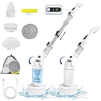 VEWIOR Electric Spin Scrubber, Cordless Cleaning Brush with Display and 3 Adjustable Angle 2 Speeds 5 Replaceable Brush Heads, Power Shower Scrubber with Extension Handle for Floor Bathroom Tile Grout