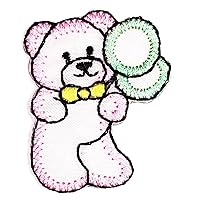 Kleenplus Mini Pink Bear Patches Sticker Cute Cartoon Embroidery Iron On Fabric Applique DIY Sewing Craft Repair Decorative Sign Symbol Costume