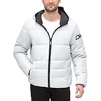 DKNY Men's Water Resistant Ultra Loft Hooded Logo Puffer Jacket (Standard and Big & Tall)