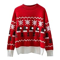 Winter Women Ugly Christmas Sweater Xmas Santa Hat Snowflake Tree Funny Pullover Jumper Blouse Long Sleeve Knit Tops