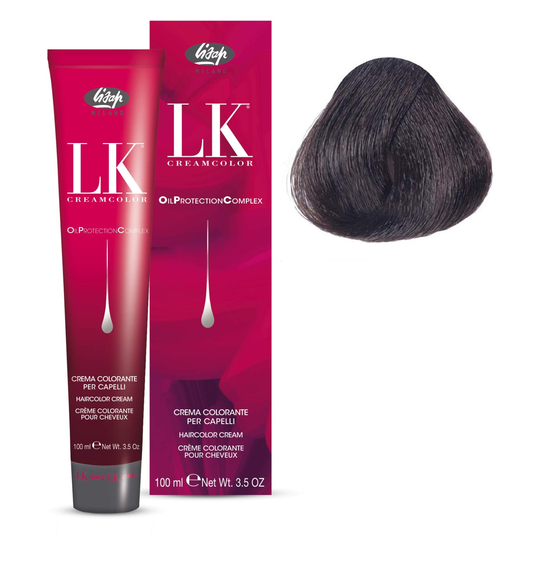 Lisap LK Oil Protection Complex Hair Color Cream, 100 ml./3.38 fl.oz. (4/0 - Medium Brown)