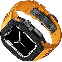 Rm Carbon Fiber Watch Case Mod Kit Titanium Alloy Bezels Rubber Band，For Apple Watch Series 8 7 6 5 4 SE 45mm 44mm，Watch Cover+Sport Strap And Clasp Bumper Replacement Accessories