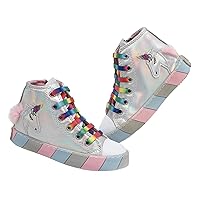 Light Up Orthopedic High-Top Shoes for Girls – Unicorn Shoes, Hologram Sneakers, Rainbow Lace Up & Zipper Sneakers for Toddlers and Kids with Arch and Ankle Support, Easy to Wear