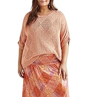 Tribal Women's Size Inclusive Dolman S/S Sweater W/Crochet DTL