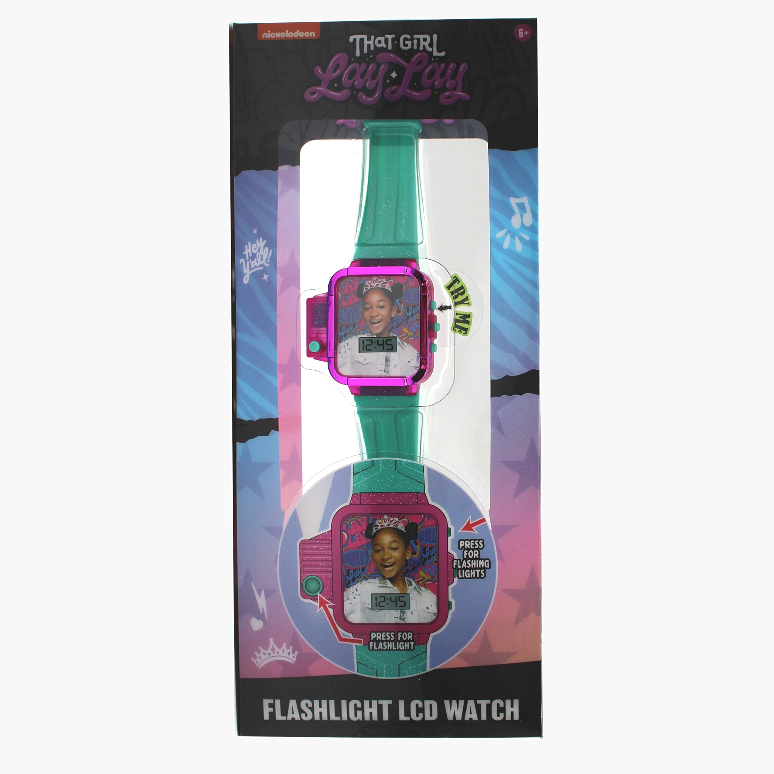 Accutime Kids Nickelodeon That Girl Lay Lay Hot Pink Digital LCD Quartz Wrist Watch with Flashlight, Turquoise Green Strap for Girls, Boys, Kids (Model: LAY4030AZ)