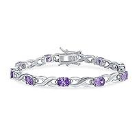 9CT Simulated Gemstone Blue Sapphire Amethyst Purple Oval AAA Clear CZ Alternating Infinity Tennis Bracelet For Women For Girlfriend .925 Sterling Silver 7,7.5 Inch