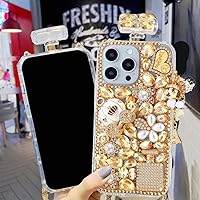 Bonitec for iPhone 11 12 13 14 15 Pro Max 3D Glitter Sparkle Bling Case for Women Luxury Shiny Crystal Rhinestone Diamond Bumper Clear Gems Protective Cover (Gold, for iPhone 13 Pro)