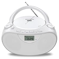 Portable CD Boombox with Bluetooth, USB, Radio, and Bass Boost - White