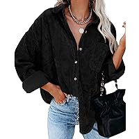 QIXING Womens 2024 Corduroy Button Down Shirt Casual Oversized Long Sleeve Blouses Tops