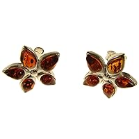 BALTIC AMBER AND STERLING SILVER 925 DESIGNER COGNAC STAR STUD EARRINGS JEWELLERY JEWELRY