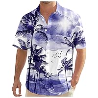 Hawaiian Summer Beach Graphic Shirt for Men Funny Loose Fit Short Sleeve Tees Button Up Comfortable T-Shirts