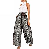 Ankara Print Pants with Bowtie African Clothes for Women Wide Leg Long Trousers Dashiki Clothing