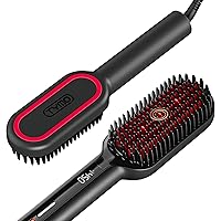 Upgraded Hair Straightener Brush - Ionic Plus Straightening Brush with Dense Bristles, 16 Temps, Dual Voltage | Heat Brush Straightener for Women | Flat Iron Comb for Thick Curly Hair