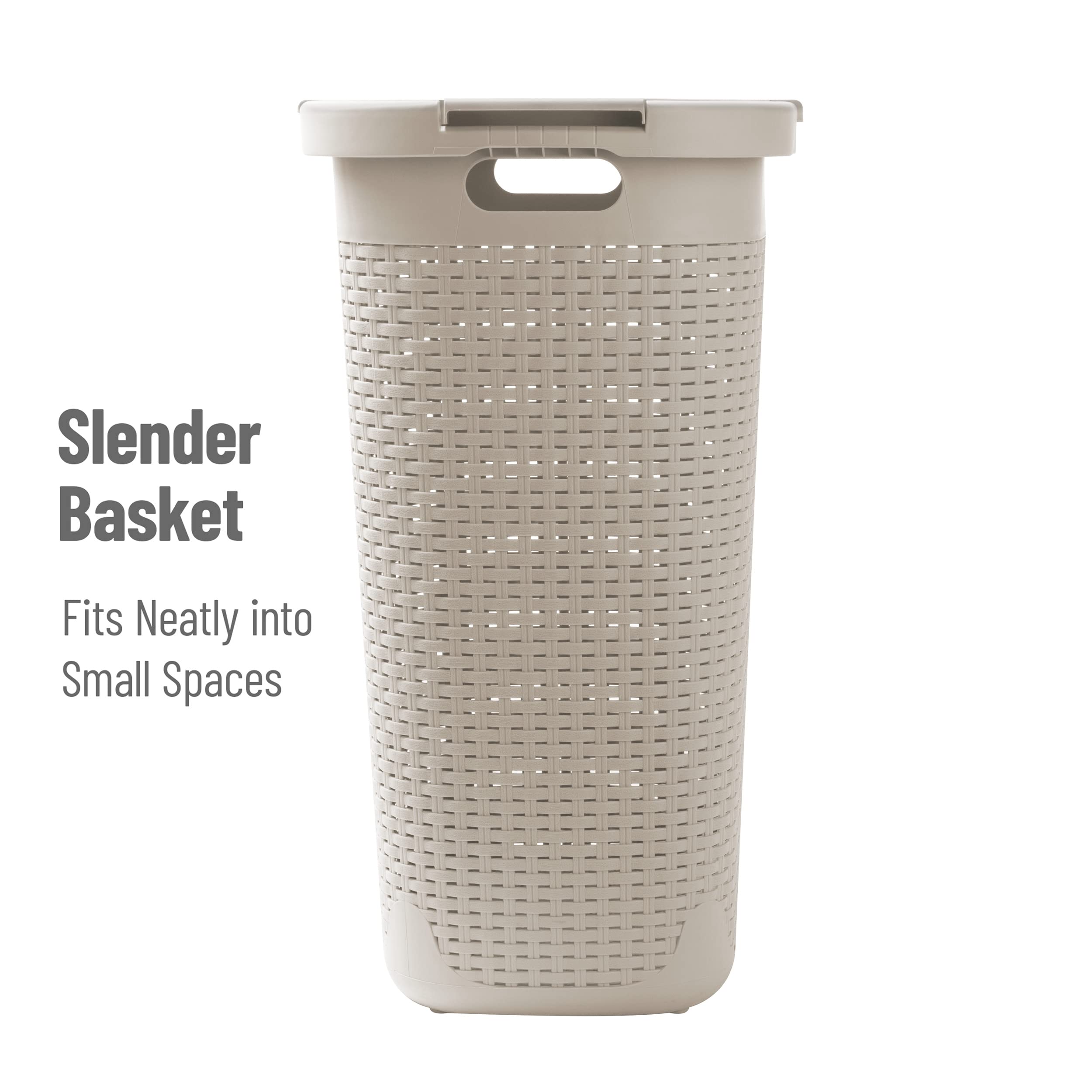 Mind Reader Basket Laundry Hamper with Cutout Handles, Washing Bin, Dirty Clothes Storage, Bathroom, Bedroom, Closet, 60 Liter, Ivory
