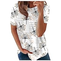 Off The Shoulder Top,Womens Tops Short Sleeve Round Neck Summer Fashion Dandelion Printed T Shirts Loose Fit Y2K Blouse Valentine's Gift