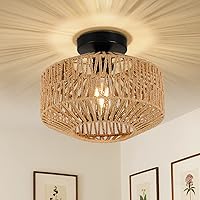 Boho Light Fixtures Ceiling Mount,Mini Rattan Chandelier Light Fixture with Dimmable LED Bulb,Hand Woven Ceiling Light Fixtures Flush Mount for Hallway Bedroom Kitchen Entryway Living Room