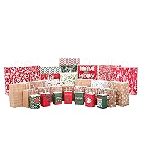 Sattiyrch Christmas Gift Bags 28 Count,Xmas Holidays Kraft Gift Bag Assorted Sizes,7 Jumbo, 7 Large, 7 Medium, 7 Small