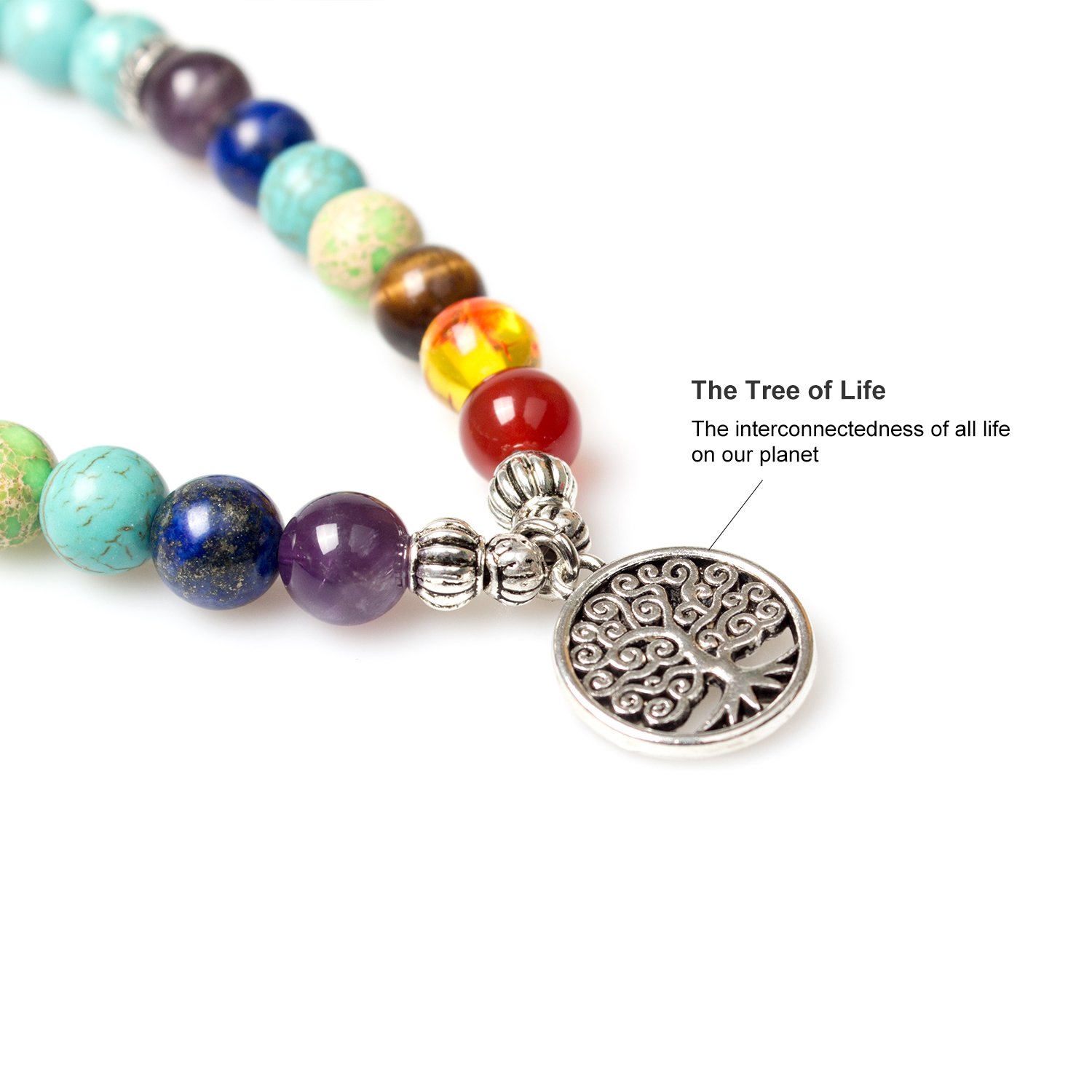 PWMENLK Turquiose Mala Beads 108 Bracelet 7 Chakra Mala Buddhist Prayer Beads Necklace Meditation Beads for Women Japa Mala Gemstone Elastic
