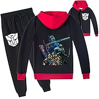 Kids Transformers Full Zip Hoodie and Sweatshirts Set,Graphic Long Sleeve Jackets Optimus Prime Tracksuit for Boys