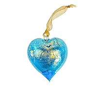 Handmade Murano Glass Heart Ornament, Turquoise, 3.5