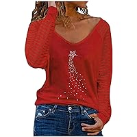 Keyhole Eyelet T Shirt for Women Fall Summer V Neck Heart Lover Graphic Loose Fit Long Tee Shirt Tops Women 2024