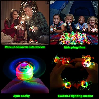 Mikulala 24 Pack LED Light Up Fidget Spinners Rings Party Favors for Kids,Prizes Box Toys Birthday Gifts Goodie Bag Stuffers Glow in The Dark Party Supplies Treasure Box Toys for Classroom